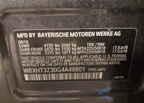 2016 BMW X1 xDrive28I from USA, damaged, VIN WBXHT3Z30G4A49801